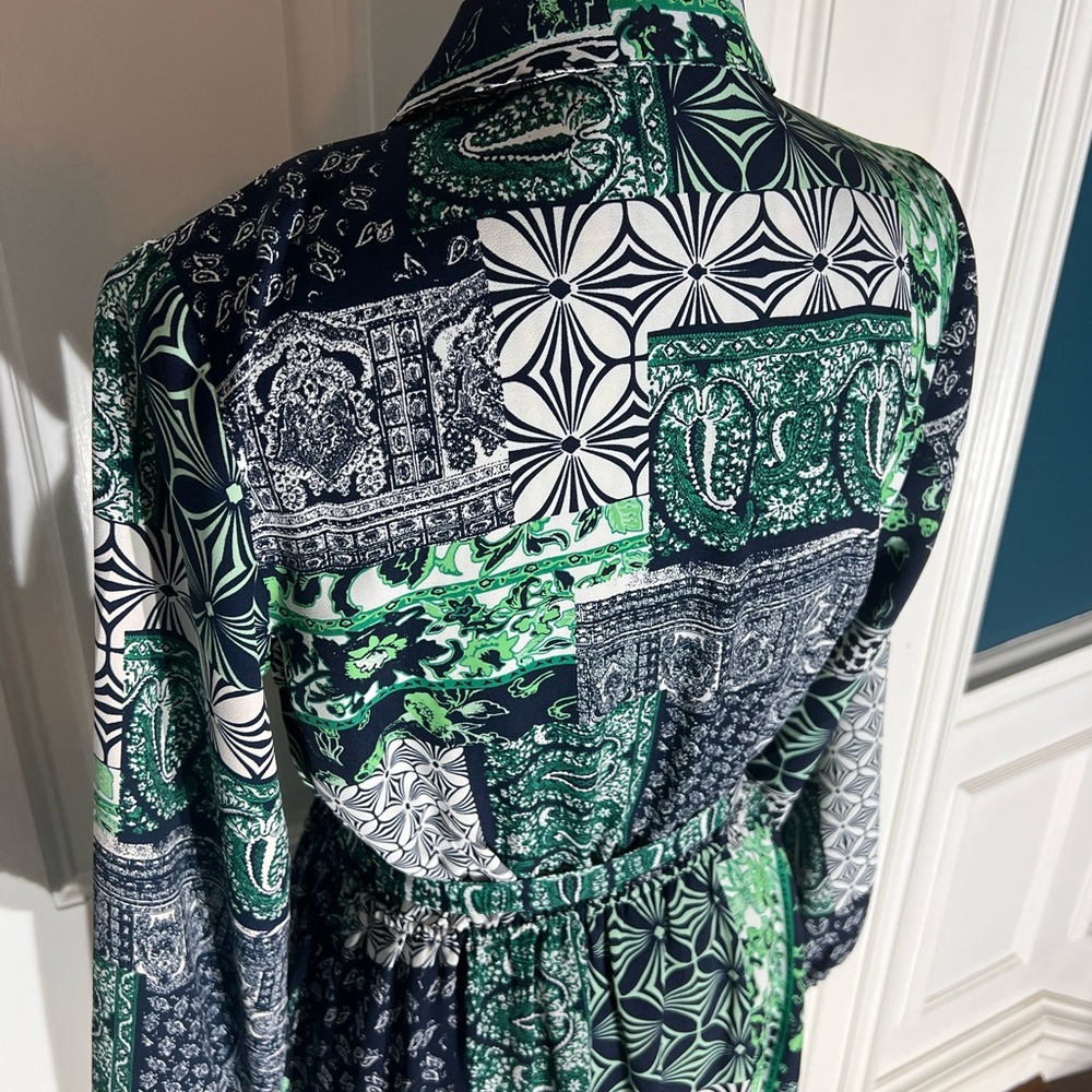 Green patchwork print loft small women’s belted m… - image 12